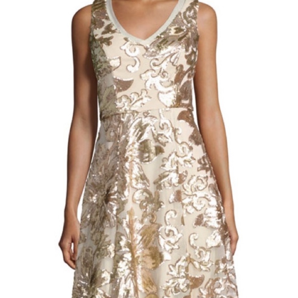 Marina Dresses Sequin Gold Fit and Flare Dress